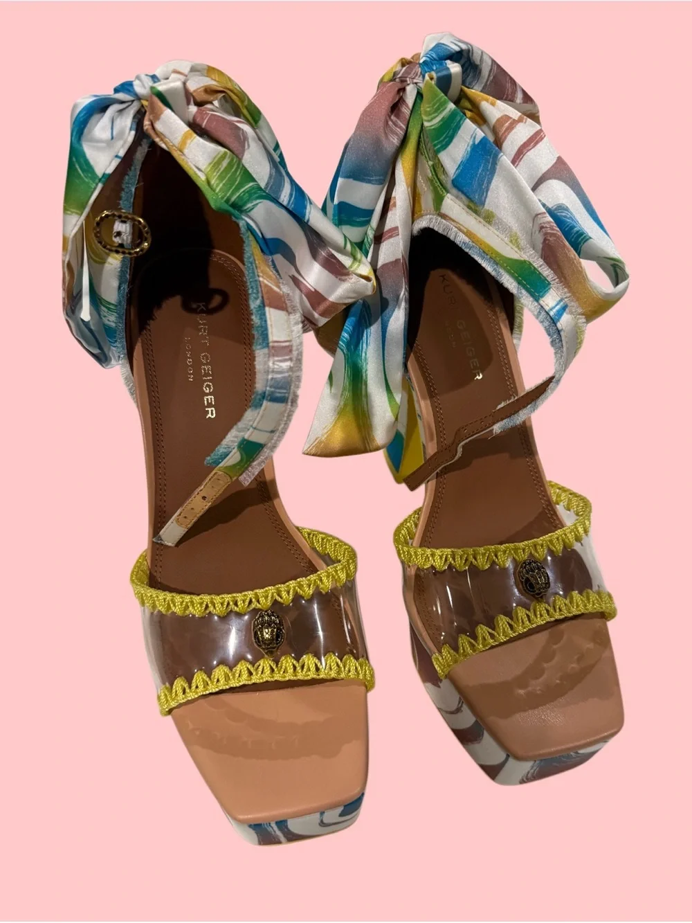 Kurt Geiger Cabana Vinyl Printed Ankle Tie Platform Dress Sandals - Picture 7 of 7
